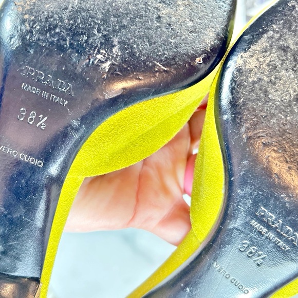 |SOLD| Prada Avocado Suede Leather Mules with Decorative Heel - Picture 8 of 8